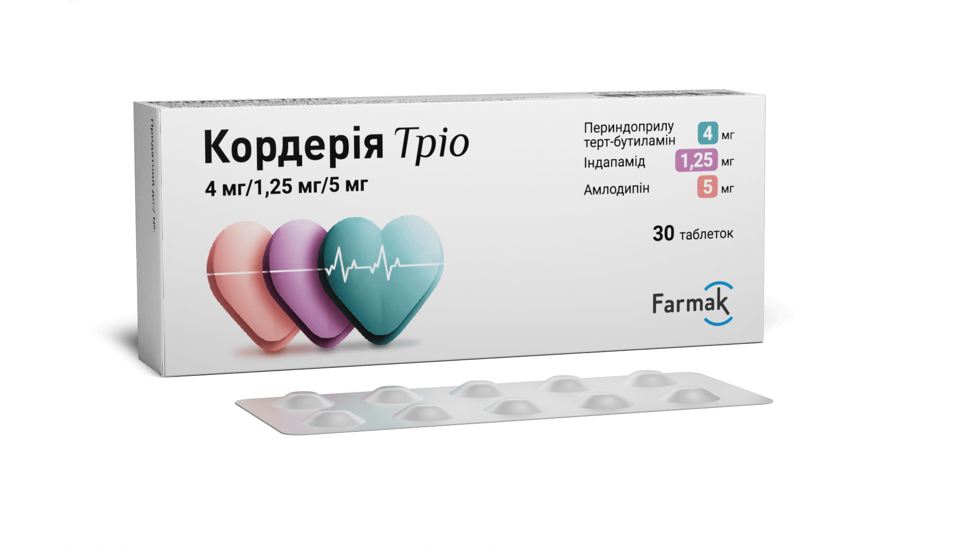 КОРДЕРІЯ ТРІО 4 мг/1,25 мг/5 мг таб. №30